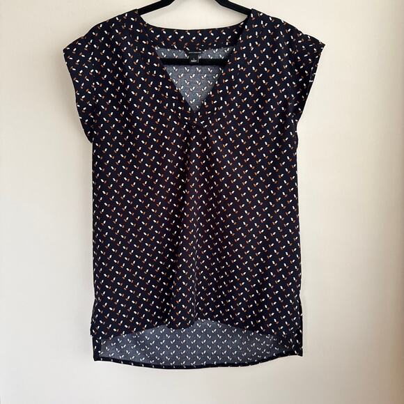 Ann Taylor Dash Tunic Top Navy Blue V-Neck Side Slit Pullover Short Sleeve Sz L - Picture 1 of 6